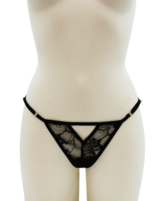 String noir avec bijou perle & strass dorés 